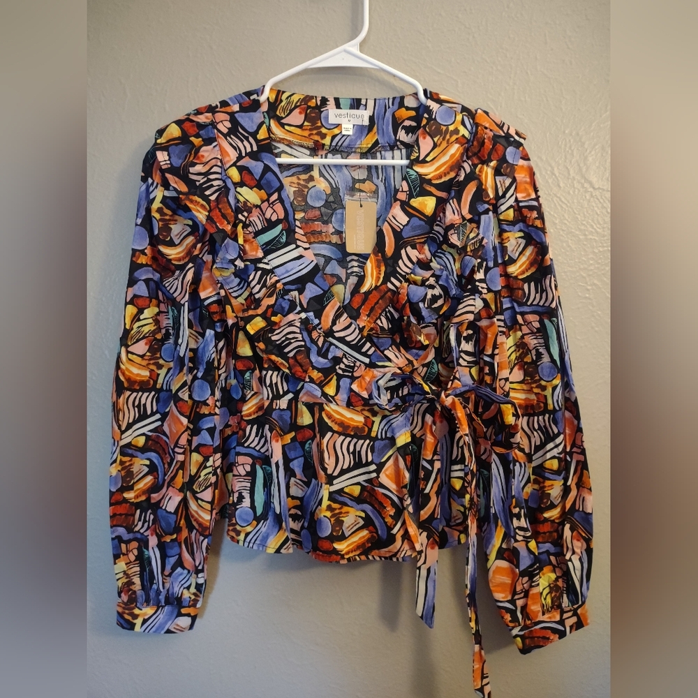 Vestique Abstract Print Tie Front Blouse - Vibrant & Chic